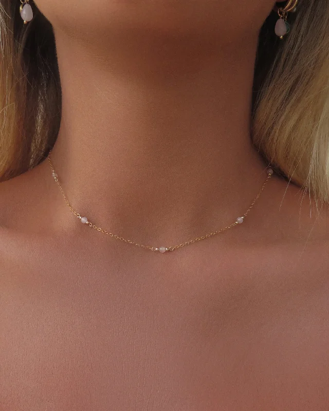 Unique Silver Chain Necklace-Five Rose Quartz Necklace