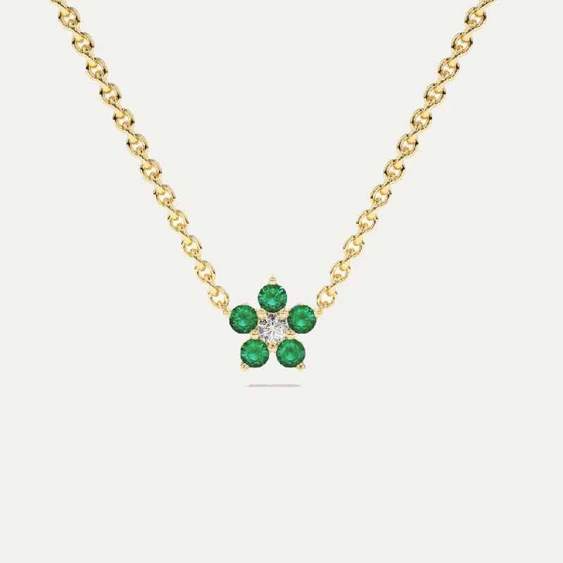 Chunky Gold Necklace-18K Gold Emerald Flower Necklace