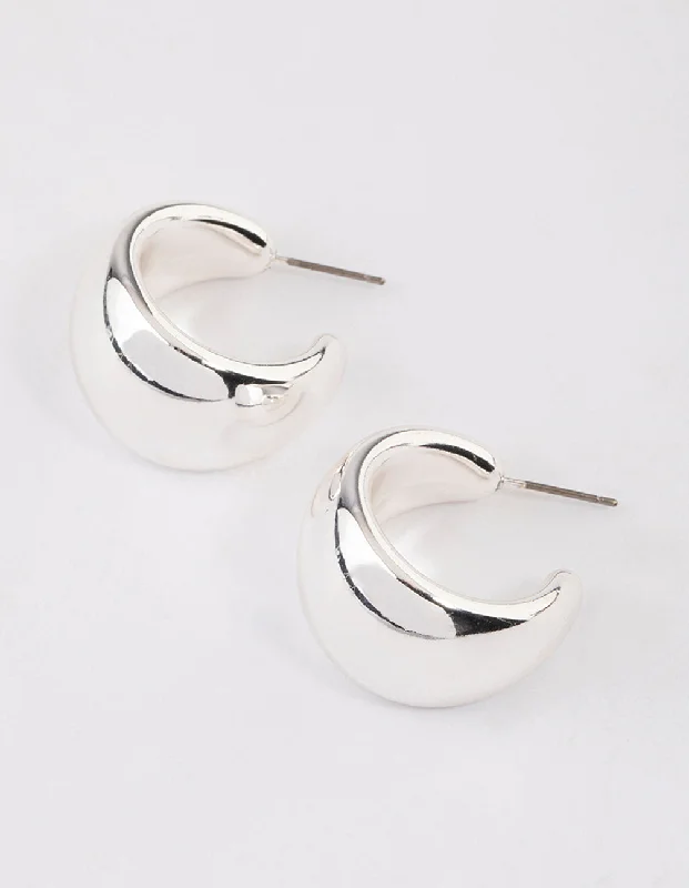 Ethnic Style Earrings-Silver Wide Chubby Hoop Earrings