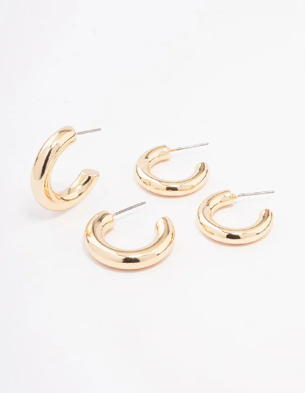 Flower Earrings-Gold Chubby Hoop Earring Pack