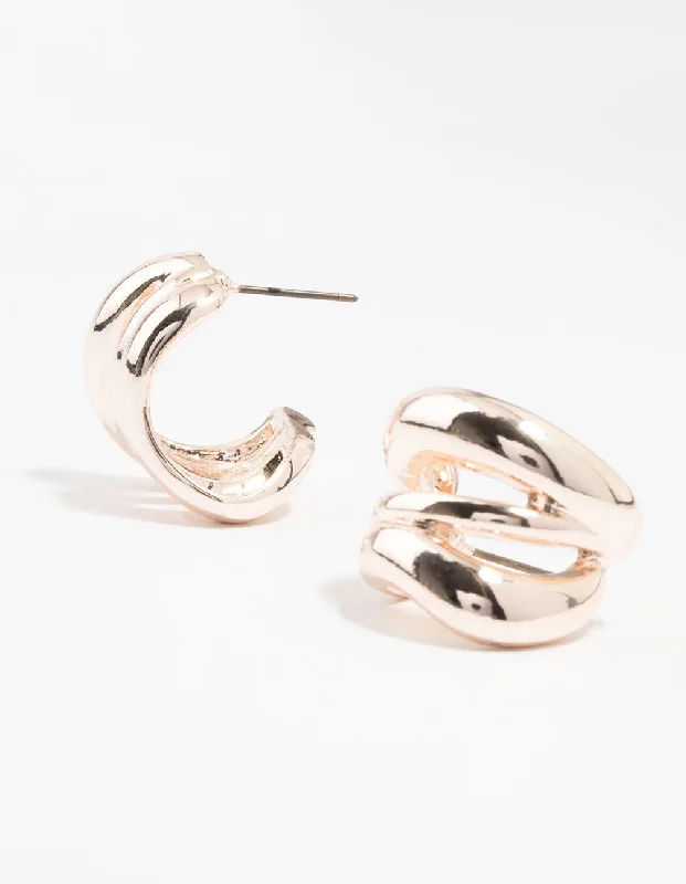 Artistic Earrings-Rose Gold Plated  Open Wavy Stud Earrings