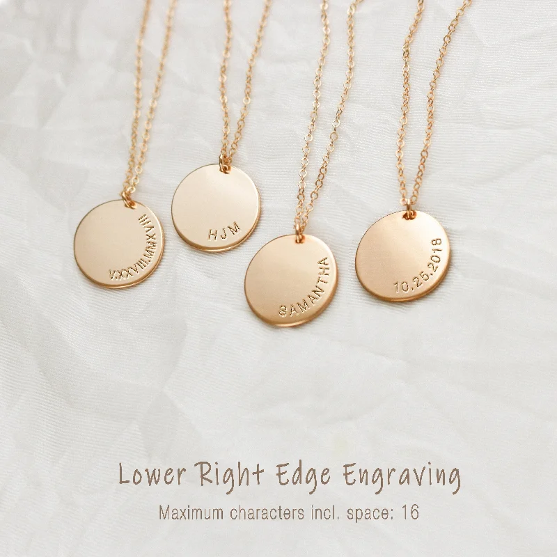 Layered Silver Necklace-Personalized Large Disk Necklace, Custom Inscription With Name, Initial, Date, Roman Numeral, Unisex, Gold Filled, Silver • NDV16-07