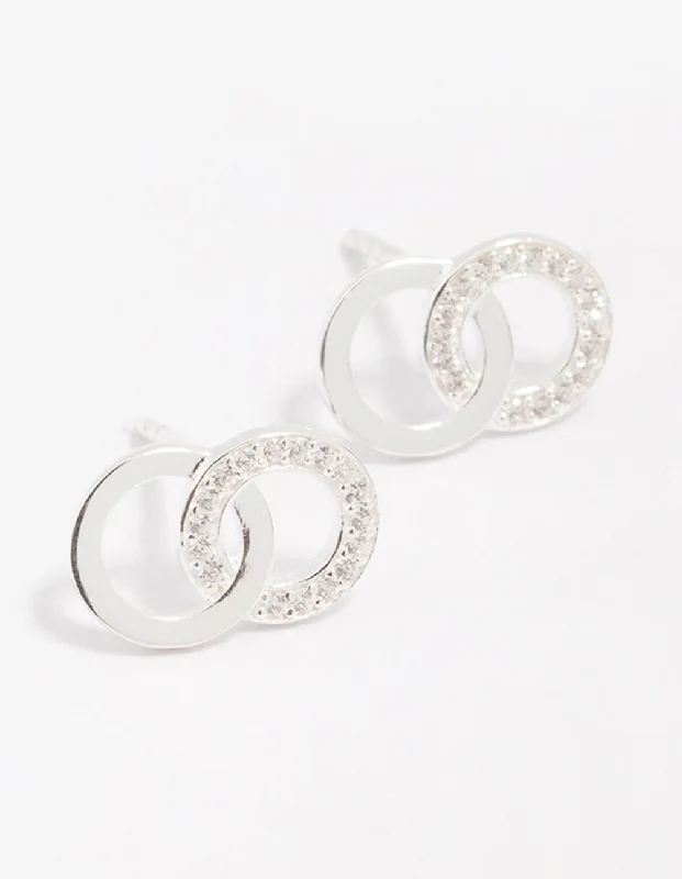 Glamour Diamond Earrings-Sterling Silver Cubic Zirconia Circular Stud Earrings