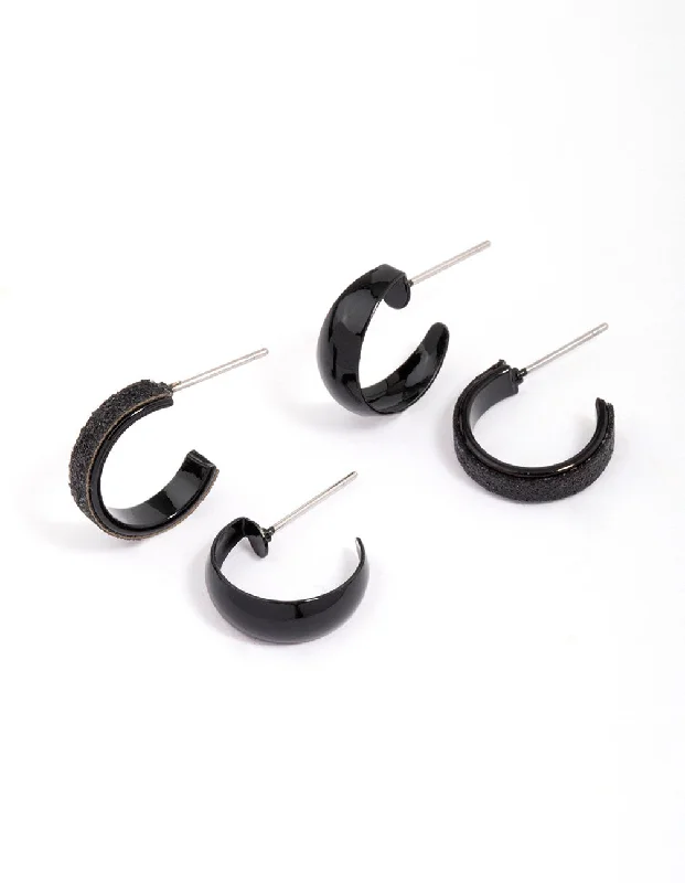 Silver Ear Cuffs-Black Glitter Hoop Earring Pack