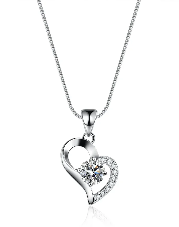 Sterling Silver Heart Necklace-Heart Love Pendant Necklace | S925 | Moissanite