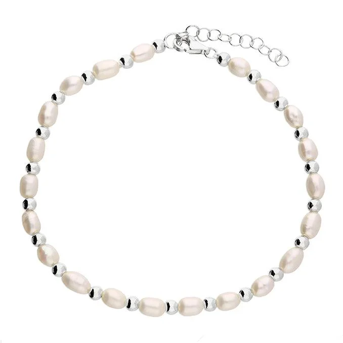 Stackable Bracelets for Women-Sterling Silver Pearl and Silver Bead Bracelet