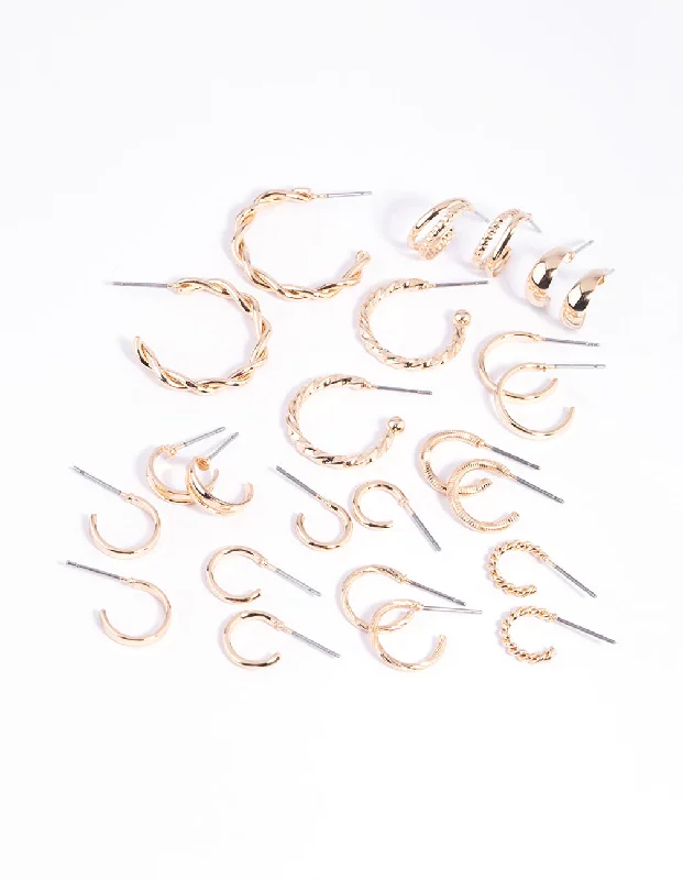 Pearl Ear Jackets-Gold Twisted Hoop Earring 12-Pack