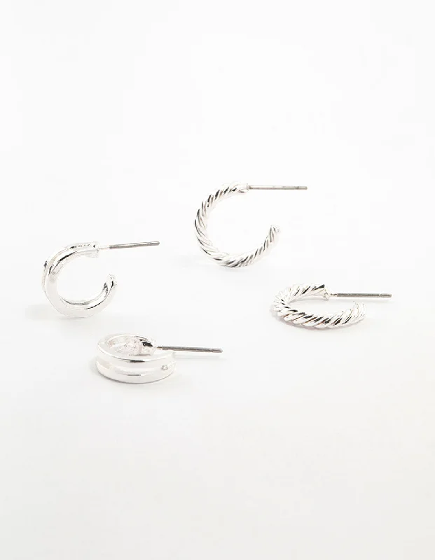 Luxury Silver Earrings-Double Silver Hoop & Spiral Earrings 2-Pack