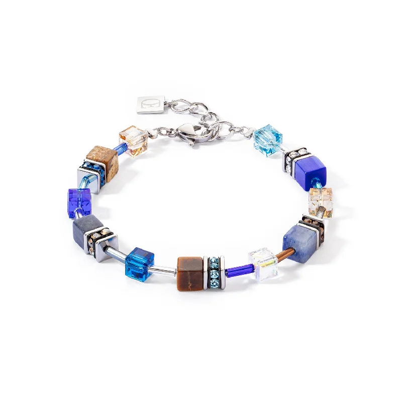 Personalized Silver Rope Bracelet-Coeur De Lion GeoCUBE® Iconic Precious Blue Brown Bracelet