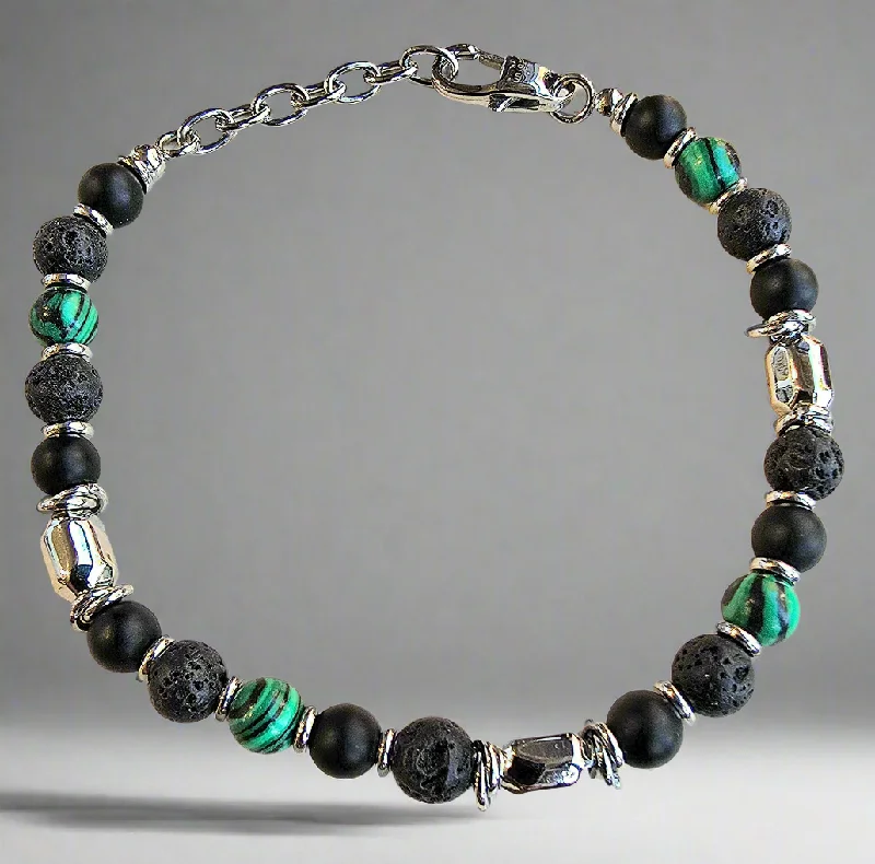 Elegant Silver Stretch Bracelet-Unique & Co Stainless Steel Multi-Stone Bead Bracelet