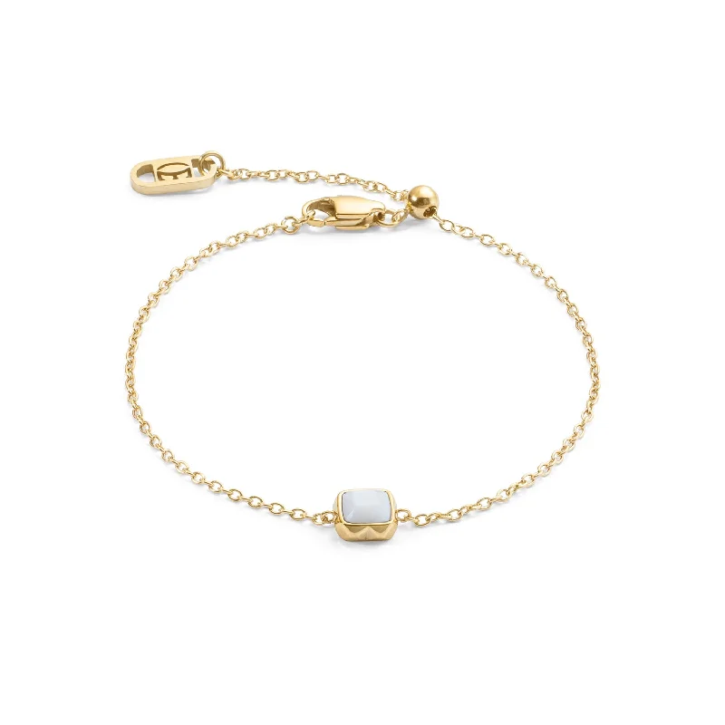 Layered Silver Bracelets-Coeur De Lion Gold April Birthstone White Quartz Bracelet