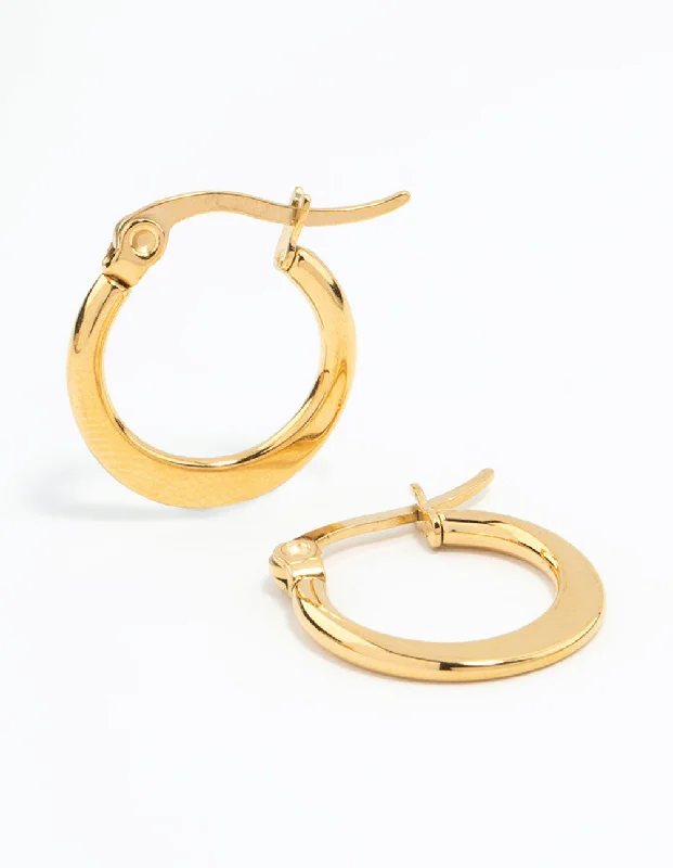 Long Dangle Hoop Earrings-Waterproof Gold Plated Stainless Steel Small Flat Edge Hoop Earrings