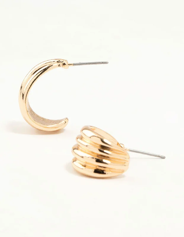 Casual Earrings-Gold Ridge Huggie Hoop Earrings