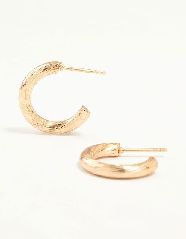 Pearl Dangle Earrings-Gold Fine Textured Hoop Earrings