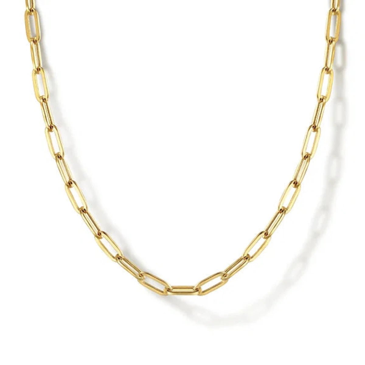 Elegant Crystal Necklace-14K Y Gold 17" Hollow Paperclip Chain Necklace