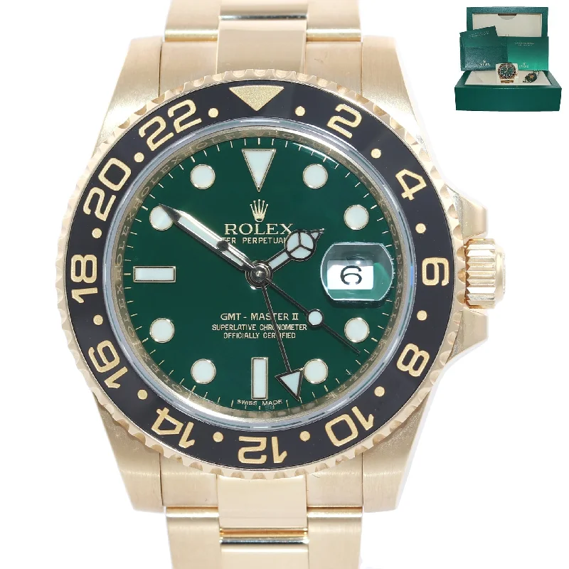 Elegant Women’s Watch with Leather Band-2019 Rolex GMT-Master 2 Ceramic Green Dial 116718 Yellow Gold Chromalight Watch