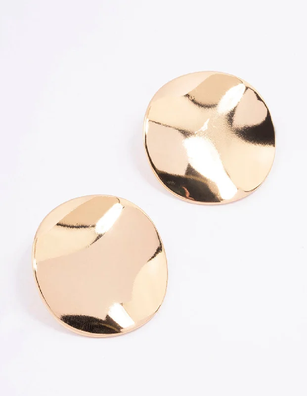 Glittery Hoop Earrings-Gold Morphed Disc Stud Earrings