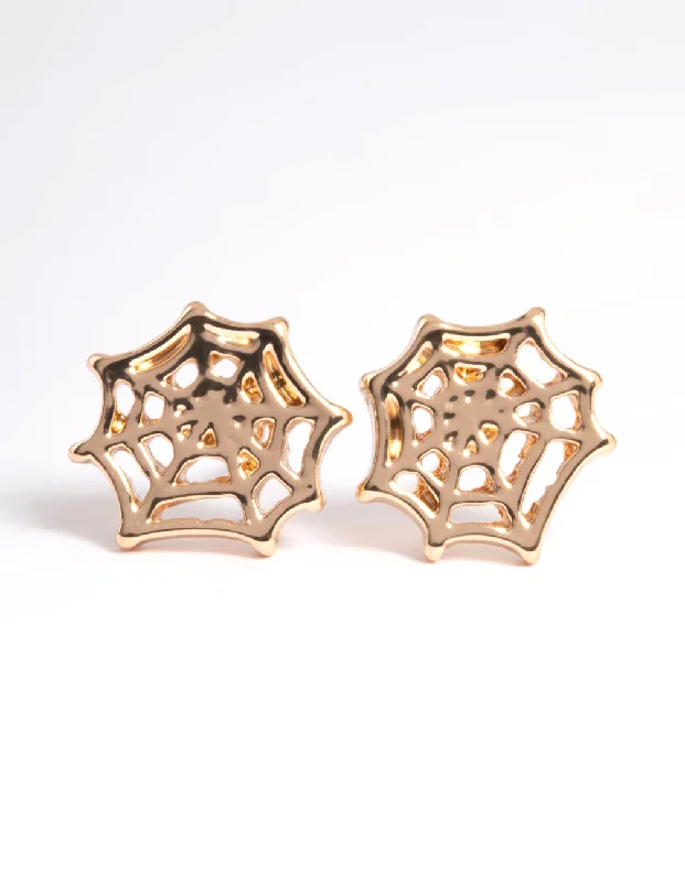 Large Dangle Earrings-Gold Spiderweb Stud Earrings