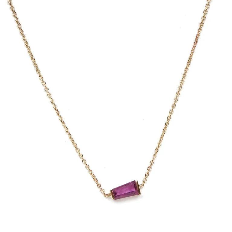 Crystal Chain Necklace-Tapered Baguette Ruby Necklace