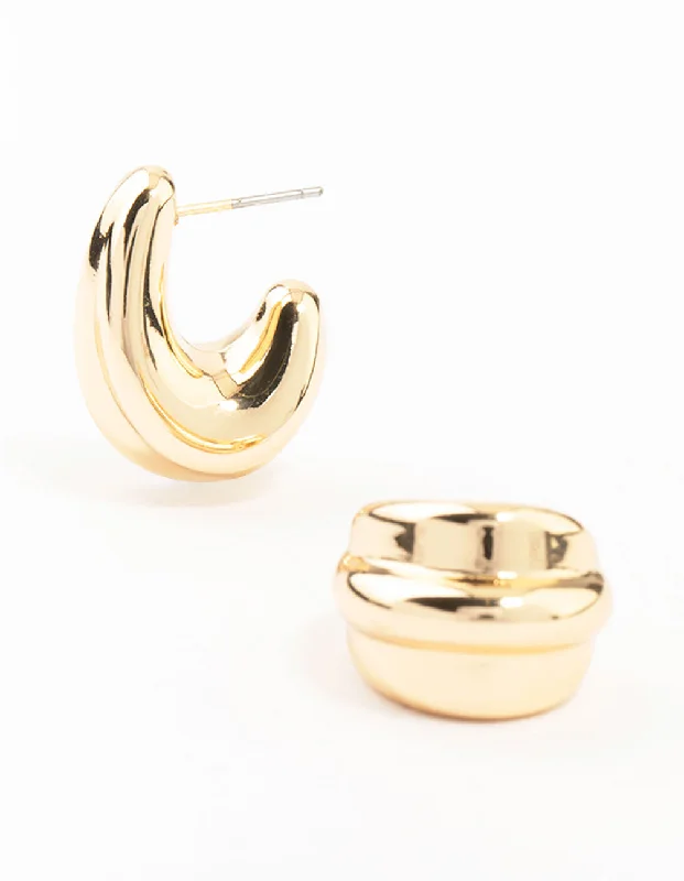 Customizable Earrings-Triple Webbed Gold Hoop Earrings