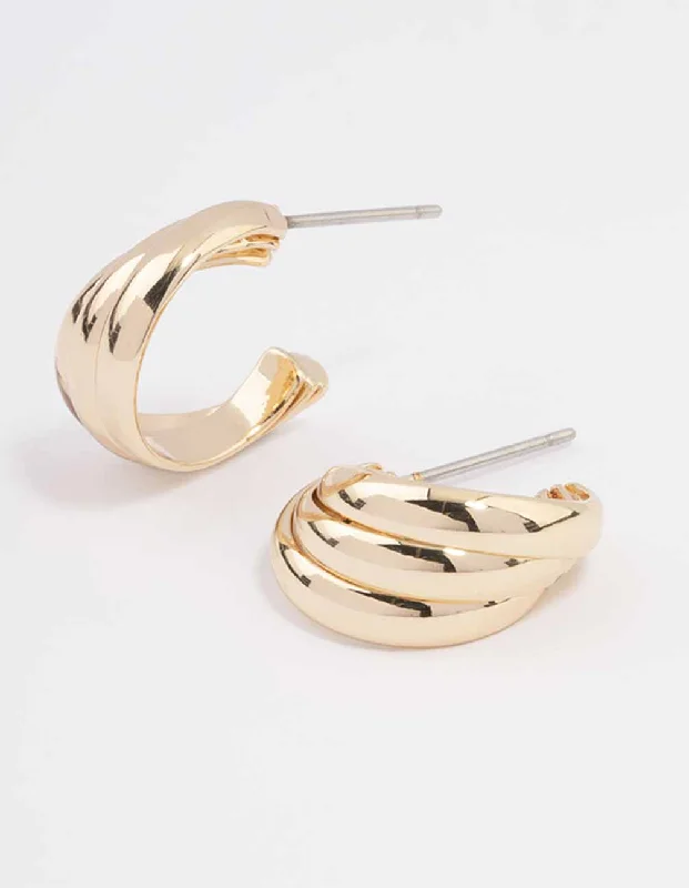 Minimalist Hoop Earrings-Gold Swirl Huggie Hoop Earrings