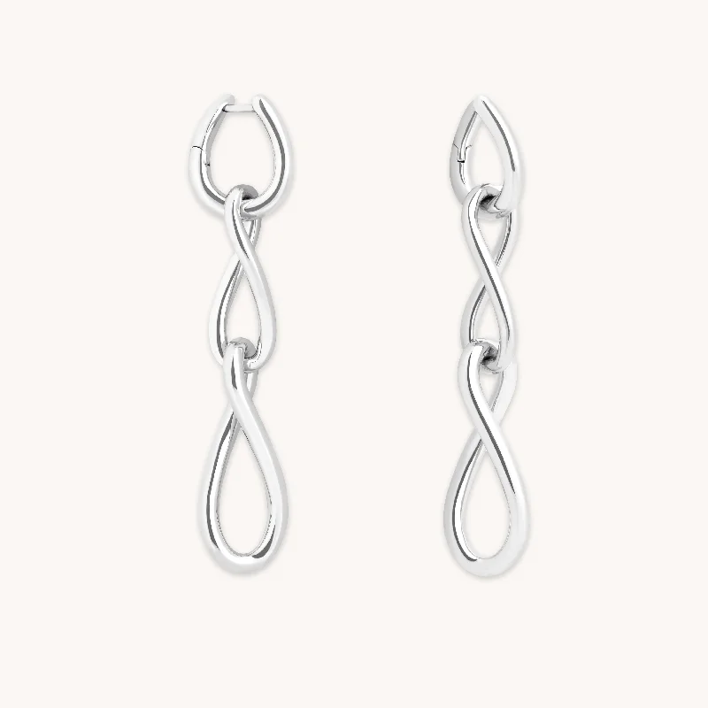 Funky Statement Earrings-Infinite Drop Stud Earrings in Silver