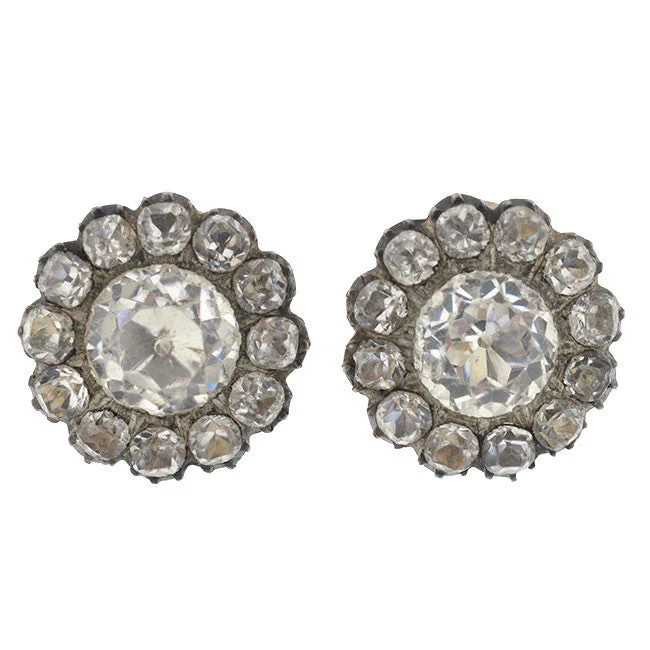 Crystal Hoop Earrings-Victorian Sterling & 14kt French Paste Cluster Clip Earrings