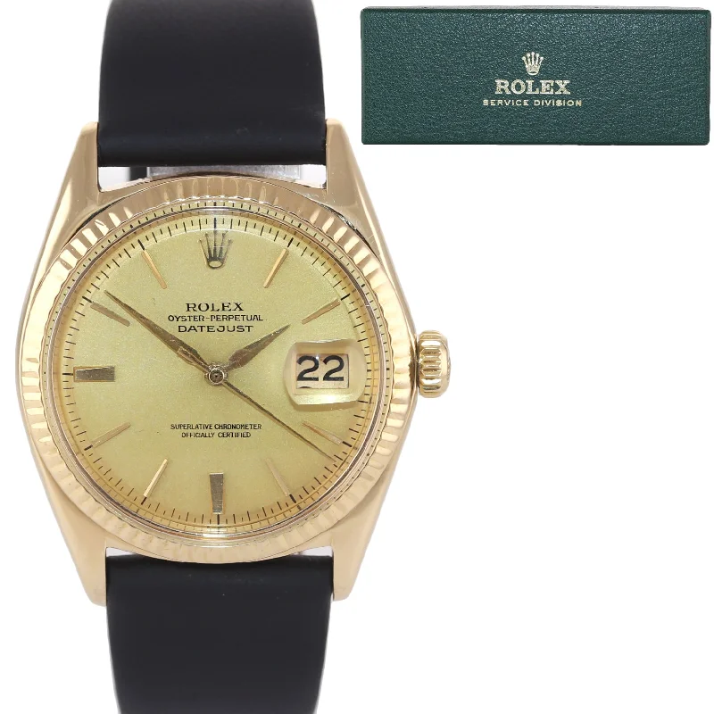 Elegant Automatic Watch-Rolex DateJust 36mm Gold Champagne Sword Hands Watch 1601