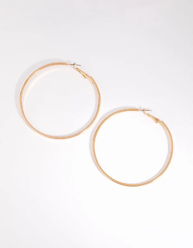 Sparkling Diamond Earrings-Gold Large Flat Hoop Earrings