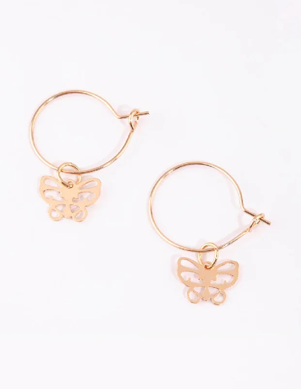 Fashionable Clip-On Earrings-Gold Cut Out Butterfly Huggie Earrings