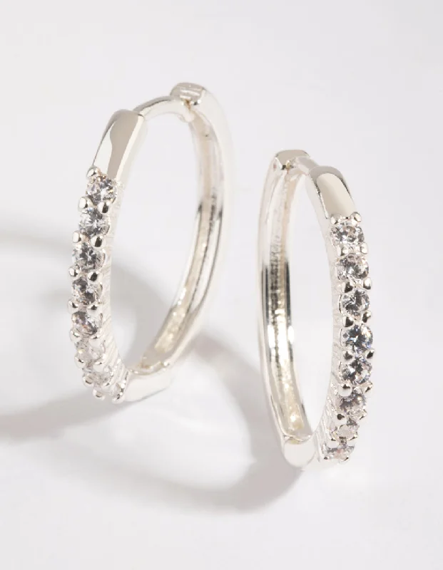 Vintage Gold Earrings-Silver Cubic Zirconia Hoop Earrings