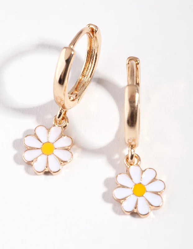 Diamond Stud Earrings-Gold Daisy Huggie Earrings