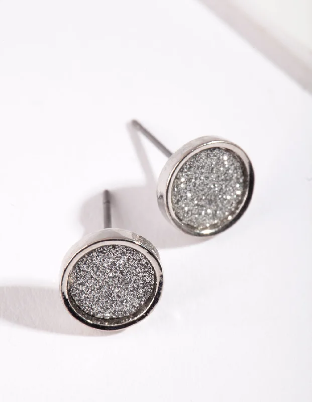 Silver Circle Earrings-Round Silver Glitter Paper Earrings