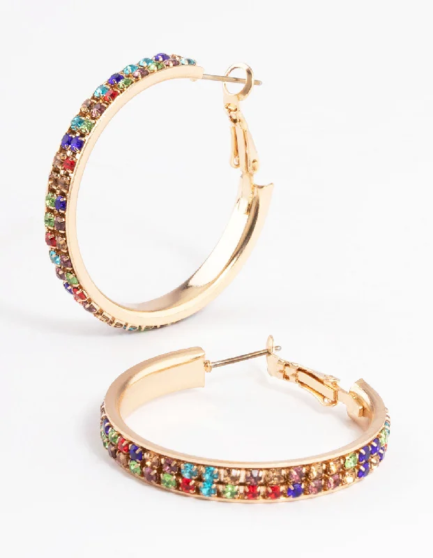 Crystal Dangle Earrings-Gold Medium Double Cupchain Hoop Earrings