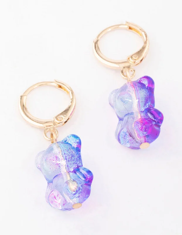 Stud Earrings for Teens-Purple Ombre Gummy Bear Huggie Earrings