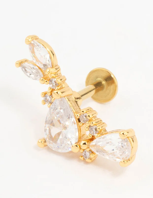 Elegant Drop Stud Earrings-Gold Plated Surgical Steel Pear Cluster Flat Back