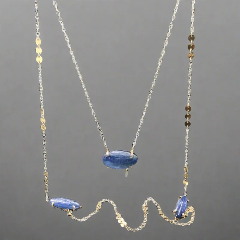 Stylish Heart Necklace-YGP Sterling Blue Kyanite Double Necklace Set