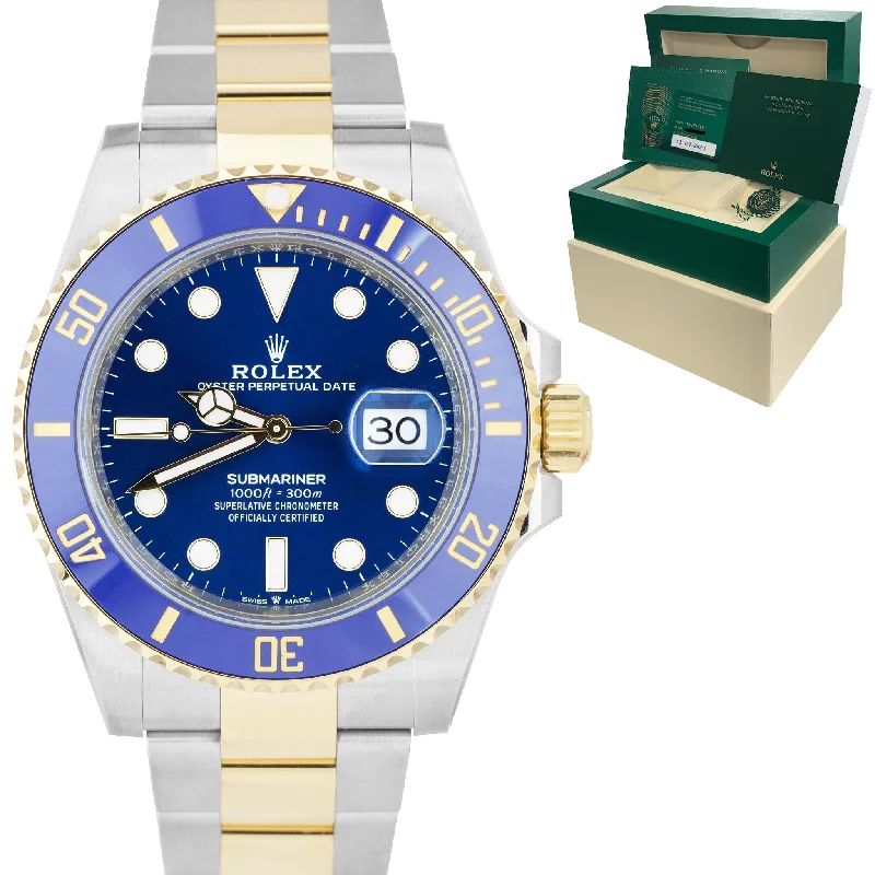 Women's Watch with Gold Strap-NEW 2021 Rolex Submariner Date 41mm Ceramic Two-Tone Gold Blue Watch 126613 LB