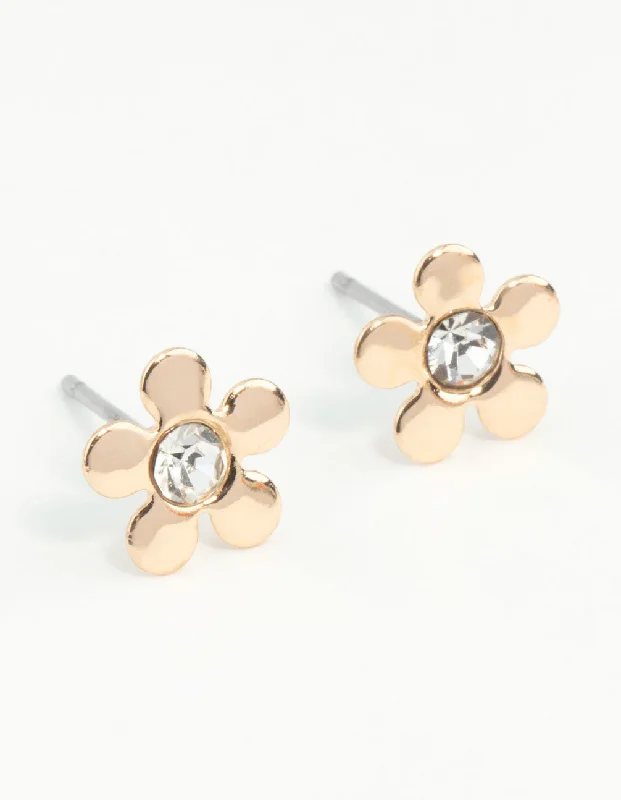 Custom Pearl Earrings-Gold Mini 70s Dia Flower Stud Earrings