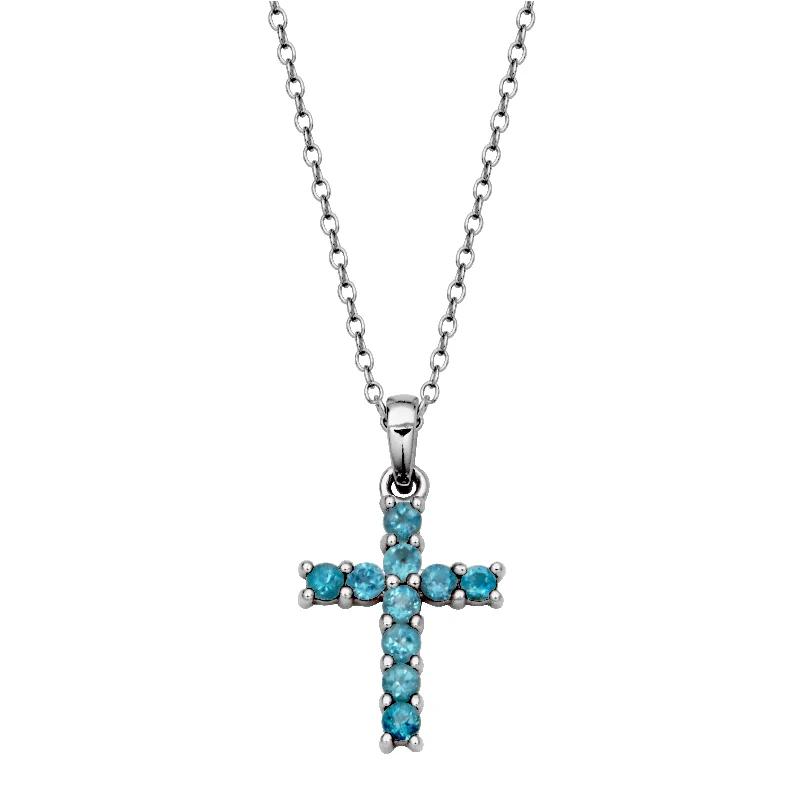 Modern Silver Necklace-Sterling Silver Blue Topaz Cross Pendant Necklace