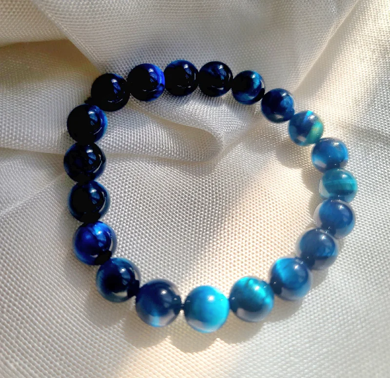 Men’s Bead and Cuff Bracelet-Blue Tigers Eye Bracelet