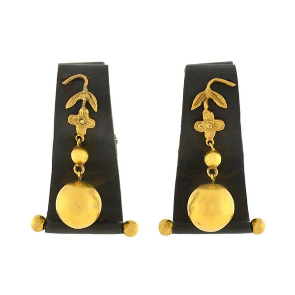 Gold-Plated Hoop Earrings-MARSH & CO. Vintage 18kt Blackened Steel Clip Earrings