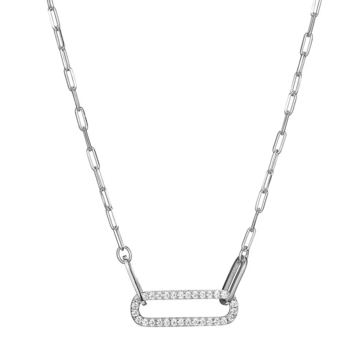 Modern Chain Necklace-SS CZ 2mm Paperclip Necklace