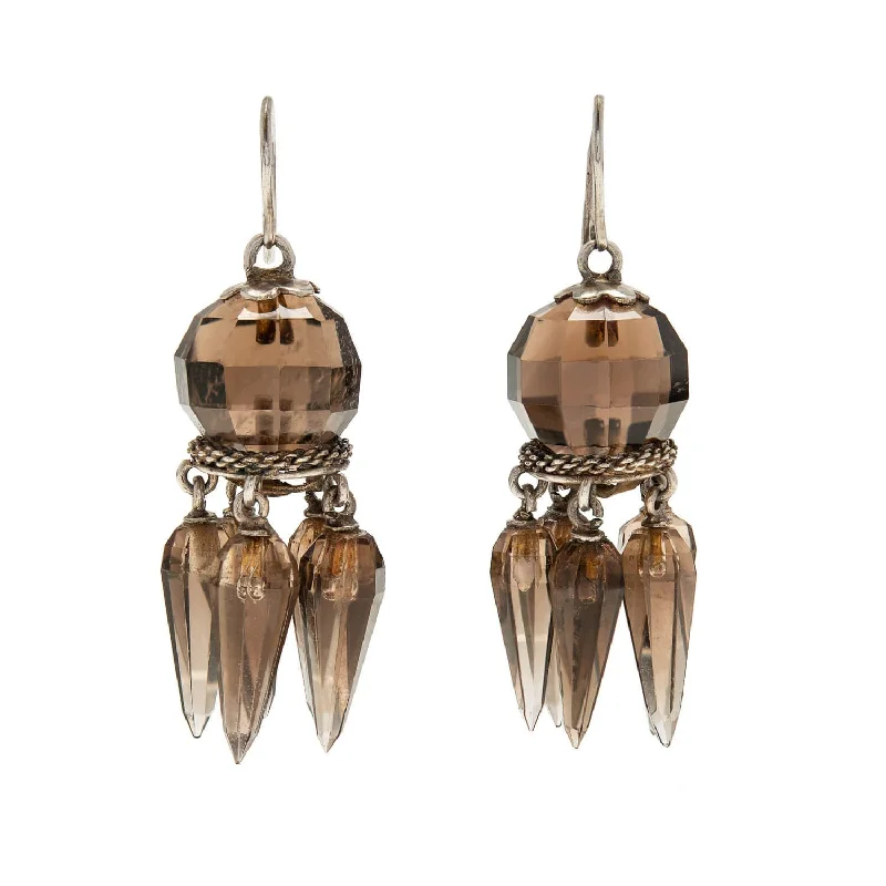 Elegant Drop Earrings-Victorian Sterling Smoky Topaz Foxtail Earrings