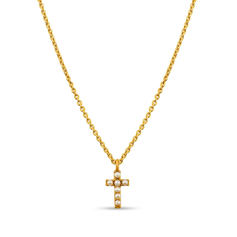 Fashionable Gemstone Bar Necklace-Dainty Pearl Cross Necklace