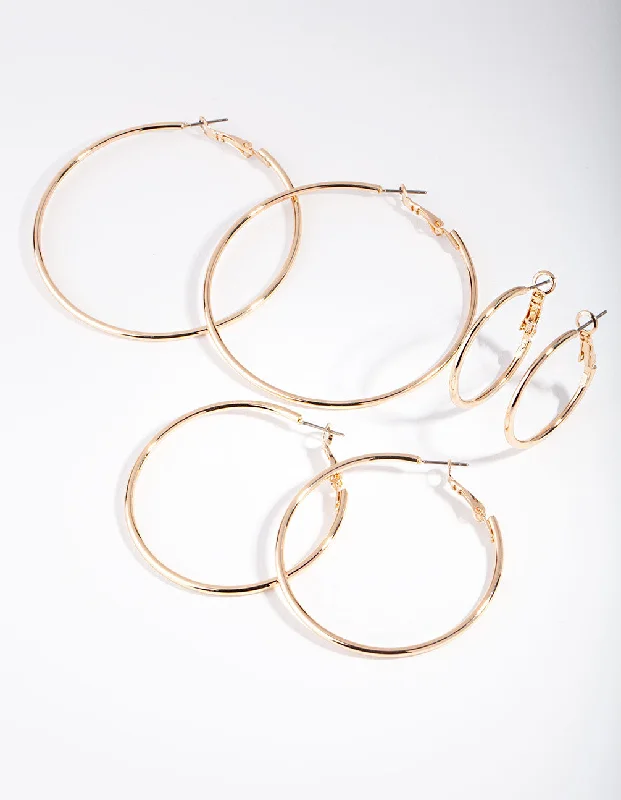 Pearl Ear Jackets-Gold Plated Plain Hoop Earring Pack