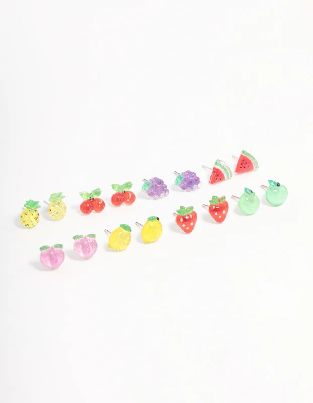 Cute Heart Earrings-Silver Fruit Salad Earring 8-Pack