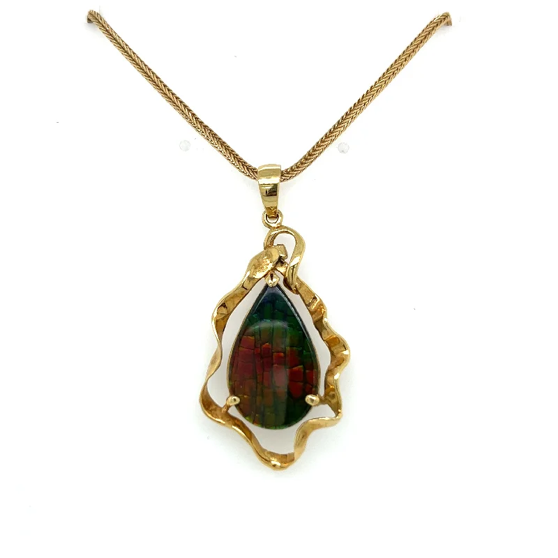 Silver Pendant Necklace-18K Yellow Gold Amolite Necklace