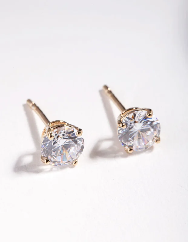 Custom Earrings for Gift-Gold Plated Sterling Silver Cubic Zirconia 1/2 Carat Stud Earrings