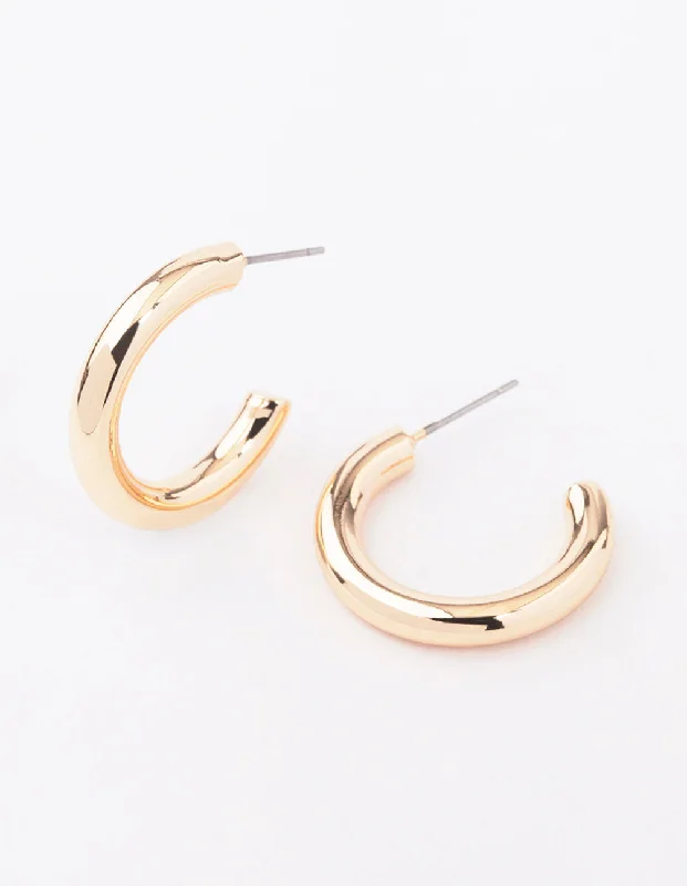 Multi-Colored Earrings-Gold Plain Medium Thick Hoop Earrings